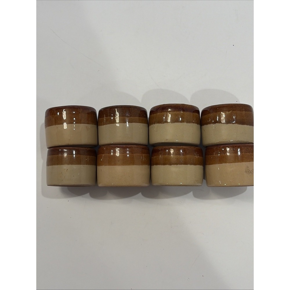 Lot of 8 Retro/Vintage Brown Stripe Chunky Ceramic Napkin Rings